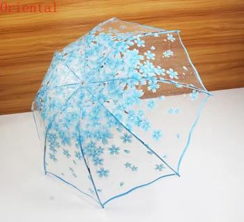 Удебеляване на Прозрачен Трикратен Дъжд Чадър Японски Черешов Цвят Пластмаса, PVC Прозрачен Nikola Чадъри Жени parapluie