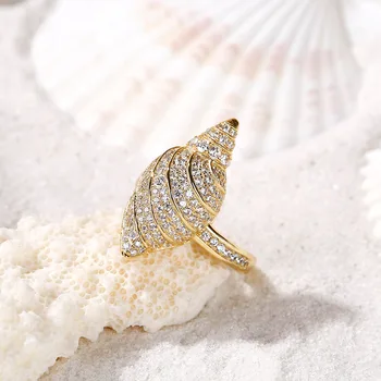 Специален модел скъпа охлюв кристал Кристал пръстени за жени, новият пристигането на спирала от златна сплав, пръстени, мода животни бижута Подаръци