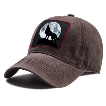 Открит Случайни Унисекс Шапки Регулируема възстановяване на предишното положение Hat Wolf Moon принт Ретро Шапки За езда Годишният Козирка бейзболна шапка