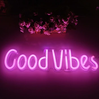 Led Neon Light Sign Good Vibes Dream Open Cactus Flash Neon Sign Up For Room Home Decor Party Wedding Wall Decor Night Lamp