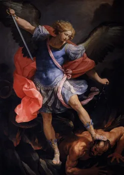 Гуидо Рени: Архангел Михаил Побеждава Сатана Коприна Плакат Декоративна Живопис 24x36 инча