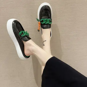 2021 Нова Марка, Дизайн Зелена Верига Дамски Чехли Вътрешен Чорап Приплъзване На Мулах Обувки през Цялата Чорап Ниски Токчета Случайни Пързалки джапанки обувки