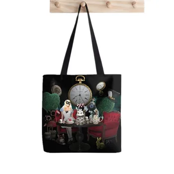 Shopper Wonderland Starry Night - Alice Painted Мъкна Women Harajuku shopper bag момиче рамото пазарска чанта Lady Холщовая чанта