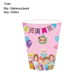 Деца Момичета Розово Cocomelon рожден ден на Чаша Baby Shower Party доставки на хартия, съдове за еднократна употреба чаши Сватбени Аксесоари За партита