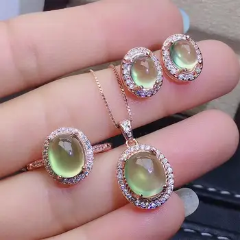 Оригинален дизайн зелен пренит овалния diamond набор от откриването регулируема светлина луксозен пламнал чар дамски маркови сребърни бижута