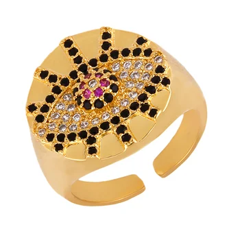FLOLA Gold Filled Greek Woman Ring Adjustable CZ Chevalier Ring with Evil Eye Greek Jewelry anillo olho grego olho turco righ96