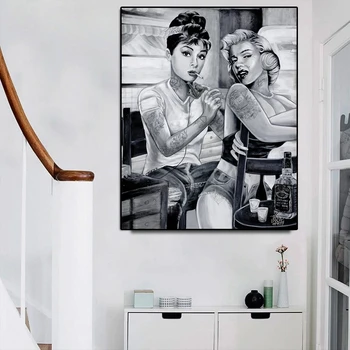 Плакати и надписи Художествени Картини Декор на Мерилин Монро Одри Хепбърн Портрет Платно за Живопис на Стената Татуировка на Пушачите Жени