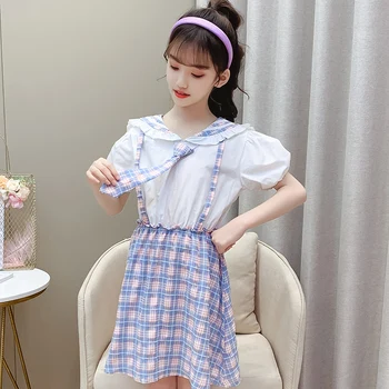 Tz Boutique 2021 Summer New Style Plaid Равенство Suspender Dress 4 To 12 Years Old Girl Сладко Облекло