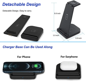 Безжична зарядно устройство 3 в 1 за Airpods Pro на Apple Watch 6 5 SE QI Fast Charger Stand за iPhone Dock 12 11 XR XS X 8 iWatch