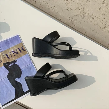 Lucyever 2021 Summer Wedges Flip Flop Women Платформа Буци High Heels Casual Woman Удобни Улични Чехли, Плажни обувки