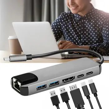 USB-C Хъб Преносим многопортовый адаптер 6-in-1 Type-C с 4K, HDMI-съвместим RJ-45 Ethernet Lan за Nintendo Switch