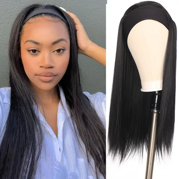 HOUYAN Long straight black brown two-color hair band лента на синтетични перука за ежедневно носене африкански жени