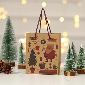 Коледни Подаръчни Торбички Санта Чанти Крафт Хартиена Торба С Дръжка Детски Вечерни Сувенири Кутия С Коледна Украса Снежинка Тагове Вечерна Чанта