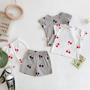 1-3Yrs Baby Girls Clothing Sets Children Cherry Two Piece 2020 New Summer set Boys' S Casual Cotton Suit Тела