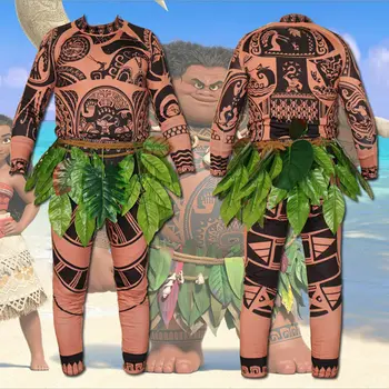 Мъжки и женски Костюми за Cosplay на Хелоуин с листа Декор Moana Мауи Татуировка Тениска Панталони Blattern Хелоуин Adult New