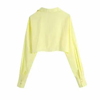Жълт лък къса риза женска риза oversie блуза, топ офис 2019 бял hming-style za women 2020 2021 sheining BGB1193
