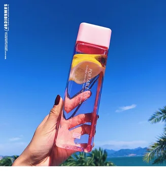 Сладко New Square Milk Tea Fruit Water Cup 500ml for Water Bottles drink with Въжето Прозрачен Спортен Корейски стил огнеупорни