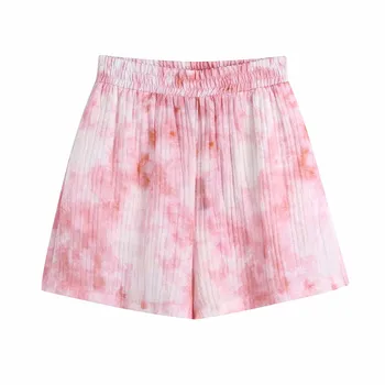 PUWD Sweet Women Pink Tie-dye Shorts Suit 2021 Лятна мода Дами Изрязване спичечные Костюми Момиче Y2K срещу Врата Костюми