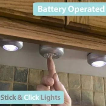 4 LED Touch Control Night Light Кръгла Лампа Под Шкаф Шкаф Push Stick On Лампа Домашната Кухня Спалня За Използване