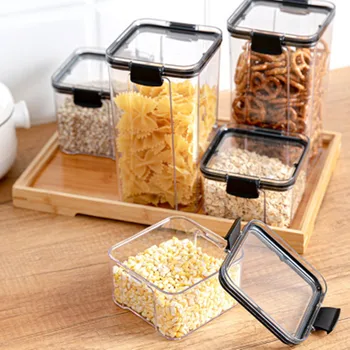 Кутия за съхранение на храна за домашни любимци Контейнери за продукт Квадратна прозрачна запечатани кутия с Кухненски резервоар за съхранение на зърно Закуски сушени тръбопроводи за съхранение