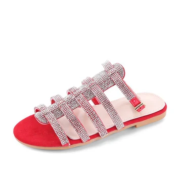Дамски гладиаторски сандал с каишка на щиколотке Женски лъскави обувки Женски Улични Римски Кристални BlingLadies Модни дамски плажни 2020