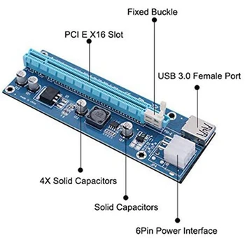 18шт 60см PCI-E Express 1X to 16X Продължавам Странично Карта с SATA Power USB Кабел за графика за майнинга Биткоинов