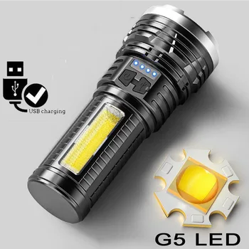 Led Фенерче Факел Light G5 COB Мощен Usb Акумулаторна Фенерче Открит Къмпинг Тактически Фенер Power Display