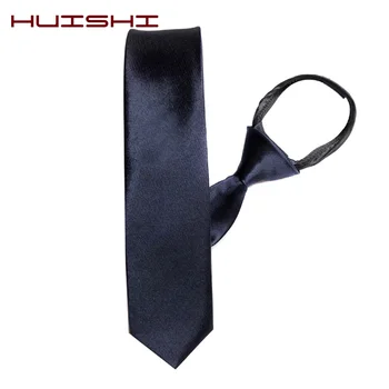 HUISHI Предварително навързани Вратовръзка с Цип За мъже Тесни Вратовръзки 5 см Червен Черен Син Плътен Цвят Тънък Тесен Младоженеца Вечерна Рокля Вратовръзка