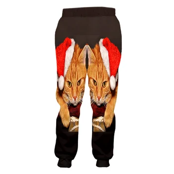 UJWI 2020 Есенна Мода за Мъже Тенденция Бягащи Панталони 3D Игра Коледа Мъже /Жени Нова Сладък котка Разтеглив Ежедневни Панталони гореща