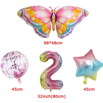 Coulourfully Пеперуда Брой Балони Набор От Розово Рожден Ден На Пеперуда Балон Дъга Номер Хелий Балон Рожден Ден Украса