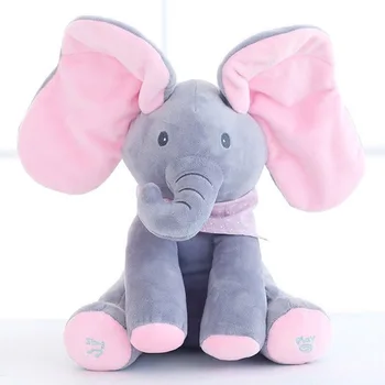 30 см Пеене Гласът на Грей Розово Разклаща Уши Слон Плюшени, Меки Играчки Електрически Плюшени Кукли подарък за Момчета Момичета