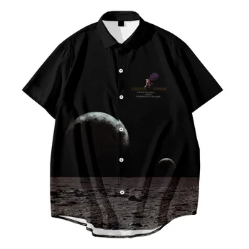 Човек Върховете На Ревера С Къс Ръкав Свободни Черно Астронавт Печат Дрехи Мода Мъжете Хавайски Ризи Ежедневни Плажно Облекло Camisa Hombre