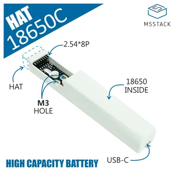 M5Stack Official 18650C HAT Rechargeable Battery Base е Предназначен за M5StickC 18650 Акумулаторна литиево-йонна Батерия с Голям Капацитет