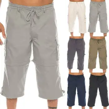 Мъжки Капри Еластичен Колан С Цип Скъсяване На Панталони Подвижни Шорти Карго Панталони