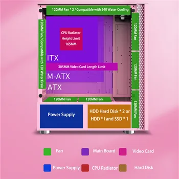 PC игри Корпус Настолен Компютър Кула Скоростна Празно Шаси Поддържа ATX/ITX/microATX дънна Платка Закалено Стъкло Вода/Вентилатори за Охлаждане