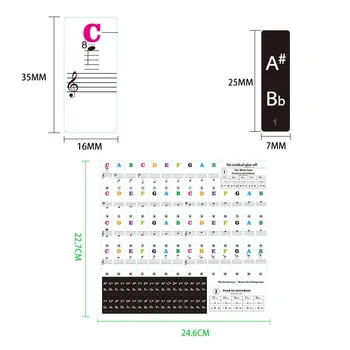Прозрачен подвижен музикална стикер бележки етикети на клавиатура на пиано 54/61 или 88-ключ електронен символ на етикети за пиано spectrum