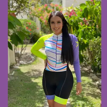 Дамски Леопардовая печат Skinsuit XAMA КОЛОЕЗДЕНЕ С Дълъг Ръкав UV Защита Пътна Велосипедна Облекло Prro Cycle Uniforme Tri Suit Speedsuit