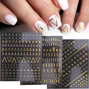 3D Геометрични Стикери За Нокти Златен Триъгълник Букви Пеперуда Самозалепващи Плъзгачи За Нокти Нова Година и Дизайн Нокти GLDP301-328