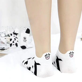 Чорапи карикатура на животните печат крава на бели райета сладък calcetines kawaii жена harajuku kobieta skarpety socken дизайнер памук
