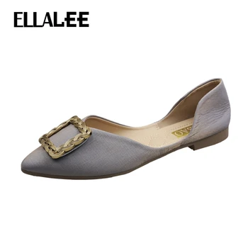 ELLALEE Дамски мокасини квадратна пуговица Slip-On Лаконичная дълбока Елегантни дамски обувки на равна подметка Ежедневни Универсална офис обувки Laied