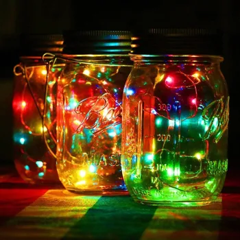 2M 20 LED Фея Light Waterproof Solar Powered String Light Garland For Mason Jar Капак Insert Color Changing Garden Decoration