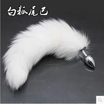 Бяла Лисича Опашка анален накрайник 35 см дълга опашка Метален анален Plug Анален секс играчка включете Спад доставка