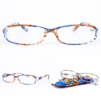 Seemfly Fashion Retro Printed Flower Очила За Четене На Жените И Мъжете Свръхлеки Пресбиопические Очила Чанта С Прозрачни Лещи От Смола Очила