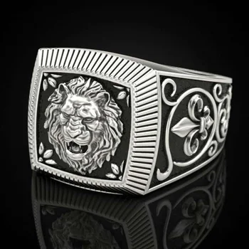 Реколта Властен Пръстен на Главата на Лъв за Мъже Сребърен Цвят Steampunk Животно Лъвът е Крал на Ринга Партия Готически Бижута Подарък Аксесоари