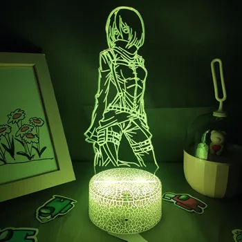 Атака на Титан Аниме Фигура Микаса Акерман 3D Led Нощни лампи Страхотен Подарък За Приятел RGB Лавовая Лампа Манга Спалня Нощни Декор