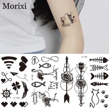 Morixi тялото татуировки етикети черен цвят сърцето геометрична змия цвете, пеперуда риба печат вода прехвърляне на временни татуировки RA086