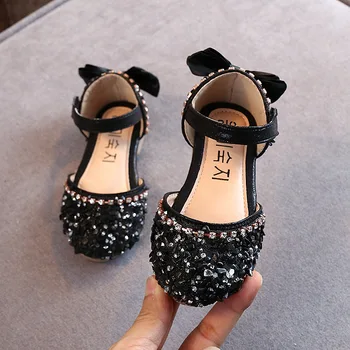 Нов 2021 детски обувки принцеса момиче плоски bling кожени сандали мода пайети меки детски топката лъскави обувки детски обувки