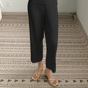LANMREM Нагънат прави Панталони Женски Свободни Високи Еластични спортни Панталони За Femlae Solid Color Match All Отгоре 2D6006