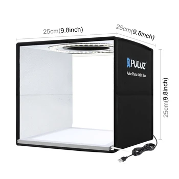 PULUZ 25cm Lightbox & Shadowless Lamp Комплекти Photography Studio Light Box With 12 Colors Backdrops For Jewelry Снимайте Tent Softbox