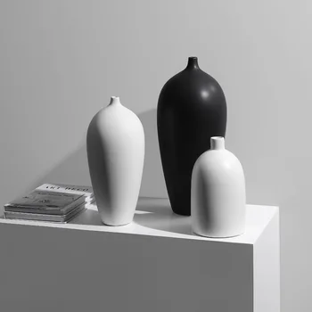 Nordic Бял черен Керамична Ваза Хол Украса Украса Модерна ваза декорация на дома дизайн
